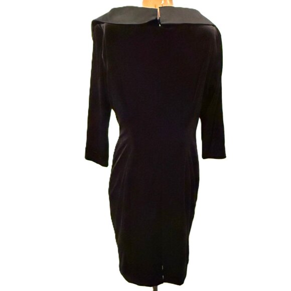 Kay Unger Black Velvet Bodycon Dress Women 10 Shawl Collar Party Cocktail Y2K - Picture 4 of 6